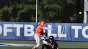 May 9, 2024; Auburn, AL, USA;  Florida Gators infielder Mia Williams (11) throws to first after the force out on Missouri Tigers catcher Julia Crenshaw (11) during the SEC Softball Championship game at Jane B. Moore Field. Mandatory Credit: John Reed-Imagn Images