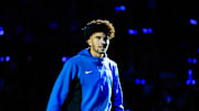 Oct 3, 2025; Durham, NC, USA;  Duke Blue Devils forward Cameron Boozer (12) is introduced during player introductions at the Countdown to Craziness at the Cameron Indoor Stadium. Mandatory Credit: Jaylynn Nash-Imagn Images