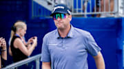 Apr 28, 2024; Avondale, Louisiana, USA; Ryan Brehm leaves the ninth green during the final round of the Zurich Classic of New Orleans golf tournament. Mandatory Credit: Stephen Lew-Imagn Images