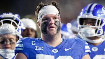 Connor Pay looks on as BYU falls to Kansas