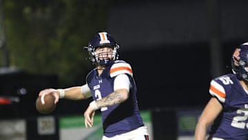 Nashville Christian quarterback Jared Curtis (2) drops back to throw the ball in the red zone against Fayetteville during the first quarter of their TSSAA football game Friday, Oct. 18, 2024 at Nashville Christian School in Nashville, Tennessee.