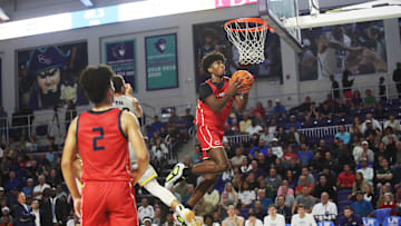 Jaxon Richardson of the Miami Columbus High School basketball team drives to the basket during the championship game against Montverde at the City of Palms Classic at Suncoast Credit Union Arena in Fort Myers on Monday, Dec. 23, 2024.