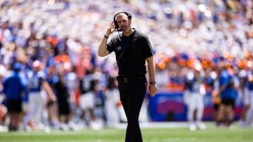 Florida Gators head coach Billy Napier walks during the first half at the Orange and Blue spring football game.