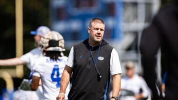 Florida Gators head coach Billy Napier looks on during fall football practice at Heavener Football Complex at the University of Florida in Gainesville, FL on Wednesday, July 31, 2024. [Matt Pendleton/Gainesville Sun]