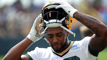 July 29, 2021; Green Bay, WI, USA; Green Bay Packers running back A.J. Dillon (28) is shown  during the second day of training camp Thursday, July 29, 2021 in Green Bay, Wis.  Mandatory Credit: Mark Hoffman-USA TODAY NETWORK