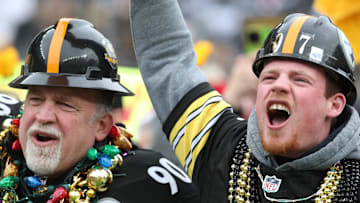 Dec 25, 2024; Pittsburgh, Pennsylvania, USA;  Pittsburgh Steelers fans cheer against the Kansas City Chiefs during the second quarter at Acrisure Stadium. Mandatory Credit: Charles LeClaire-Imagn Images