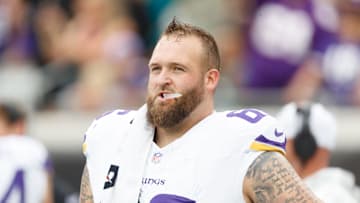 Nov 10, 2024; Jacksonville, Florida, USA; Minnesota Vikings guard Dalton Risner (66) before the game against the Jacksonville Jaguars at EverBank Stadium. Mandatory Credit: Morgan Tencza-Imagn Images