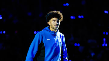 Oct 3, 2025; Durham, NC, USA;  Duke Blue Devils forward Cameron Boozer (12) is introduced during player introductions at the Countdown to Craziness at the Cameron Indoor Stadium. Mandatory Credit: Jaylynn Nash-Imagn Images