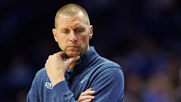 Oct 29, 2024; Lexington, KY, USA; Kentucky Wildcats head coach Mark Pope stands on the sideline during the second half against the Minnesota State Mavericks at Rupp Arena. Mandatory Credit: Jordan Prather-Imagn Images