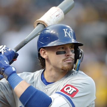 Kansas City Royals shortstop Bobby Witt Jr. (7) in the on-deck circle against the Pittsburgh Pirates during the first inning at PNC Park on Sept 13.