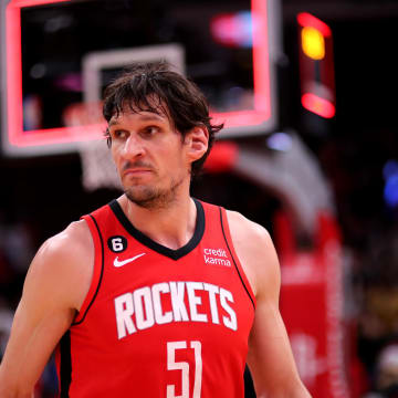 Mar 5, 2023; Houston, Texas, USA; Houston Rockets center Boban Marjanovic (51) leaves the court following the game against the San Antonio Spurs at Toyota Center. Mandatory Credit: Erik Williams-USA TODAY Sports