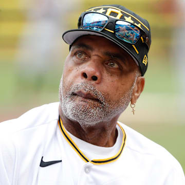 Dave Parker looks on during a ceremony honoring the 1979 Pirates in 2024.