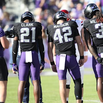 TCU captains against Arizona (left to right, Bud Clark, Brent Matiscik, Savion Williams, Josh Hoover)