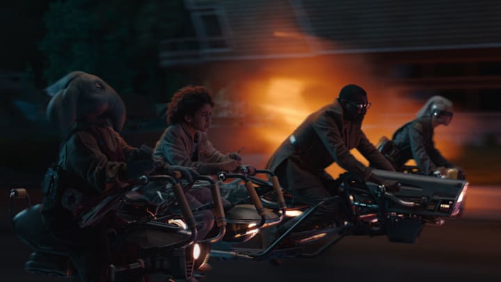 (L-R) Neel (Robert Timothy Smith), Wim (Ravi Cabot-Conyers), Wendle (Tunde Adebimpe) and KB (Kyriana Kratter) in Lucasfilm’s STAR WARS: SKELETON CREW, exclusively on Disney+. ©2024 Lucasfilm Ltd. & TM. All Rights Reserved. Image Credit: The Walt Disney Company Getty Images