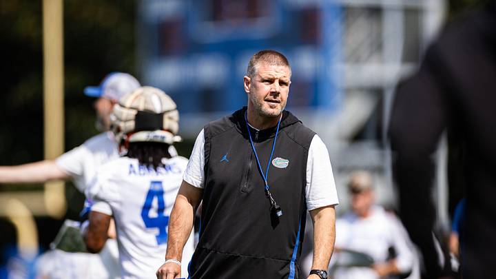 Florida Gators head coach Billy Napier looks on during fall football practice at Heavener Football Complex at the University of Florida in Gainesville, FL on Wednesday, July 31, 2024. [Matt Pendleton/Gainesville Sun]