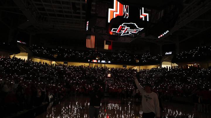 Jan 18, 2025; Lubbock, Texas, USA; A general view of a time-out in the second half at United Supermarkets Arena during the game between the Texas Tech Red Raiders and the Arizona Wildcats. Mandatory Credit: Michael C. Johnson-Imagn Images