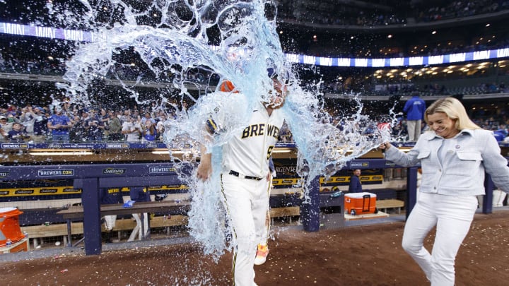 Sep 11, 2023; Milwaukee, Wisconsin, USA;  Milwaukee Brewers pitcher Brandon Woodruff (53) gets