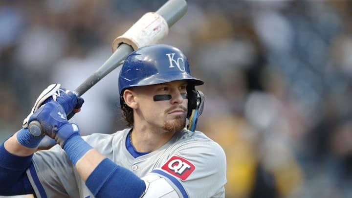 Kansas City Royals shortstop Bobby Witt Jr. (7) in the on-deck circle against the Pittsburgh Pirates during the first inning at PNC Park on Sept 13.