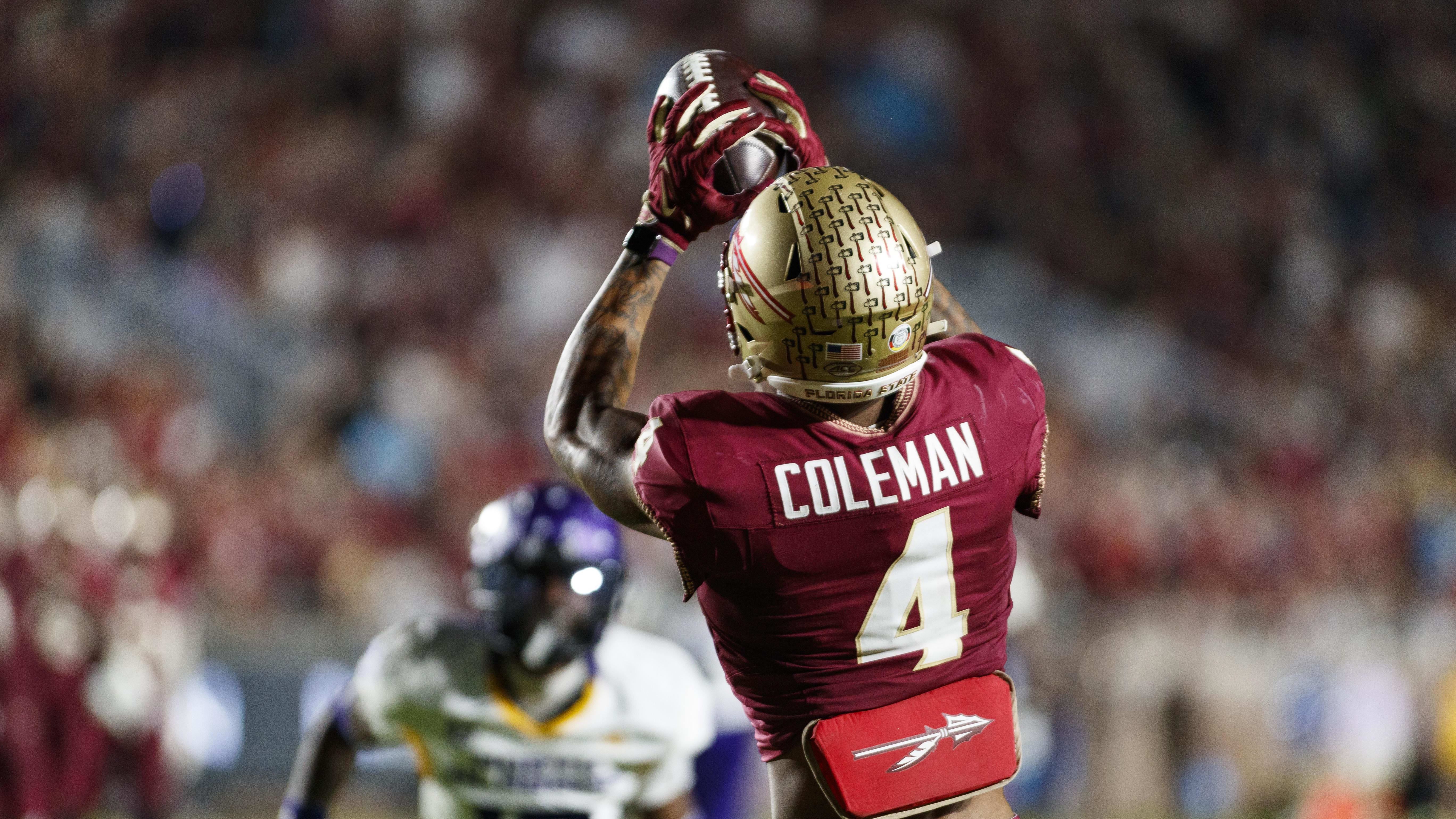 Florida State Seminoles wide receiver Keon Coleman catches a pass.