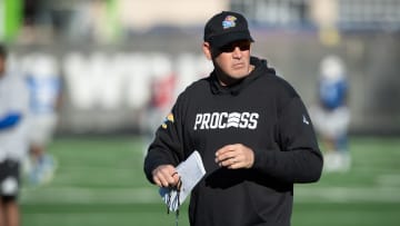 Kansas head coach Lance Leipold rotates through positions during an outdoor practice Thursday, April 4, 2024.