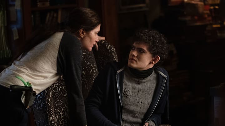 (L-R) Agatha Harkness (Kathryn Hahn) and Teen (Joe Locke) in Marvel Television's AGATHA ALL ALONG, exclusively on Disney+. 