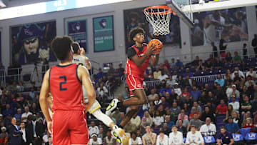 Jaxon Richardson of the Miami Columbus High School basketball team drives to the basket during the championship game against Montverde at the City of Palms Classic at Suncoast Credit Union Arena in Fort Myers on Monday, Dec. 23, 2024.