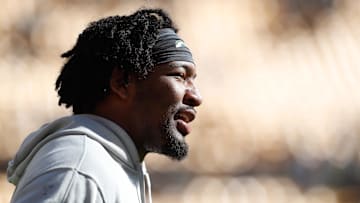 Nov 12, 2023; Pittsburgh, Pennsylvania, USA;  Green Bay Packers linebacker Kingsley Enagbare (55) looks on before the game against the Pittsburgh Steelers at Acrisure Stadium. Mandatory Credit: Charles LeClaire-Imagn Images