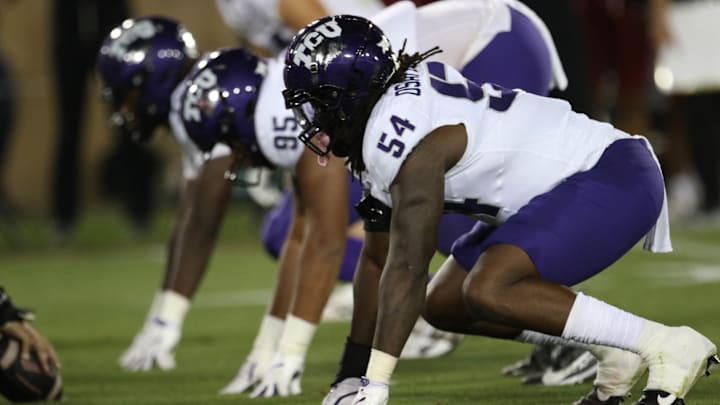 TCU DL Nana Osafo-Mensah lines up against Stanford in Week 1. 