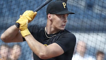 Pittsburgh Pirates shortstop Konnor Griffin, who was the ninth overall pick in the first round of the 2024 First-Year Player Draft at the batting cage before a game against the Arizona Diamondbacks at PNC Park.