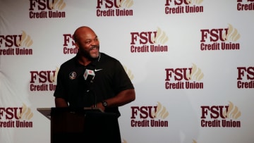 Florida State University Football Wide Receivers Coach Ron Dugans introduces his recruits during the
