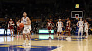 Mar 8, 2025; Pittsburgh, Pennsylvania, USA;  Pittsburgh Panthers guard Jaland Lowe (15) shoots a free throw after flagrant foul by the Boston College Eagles during the second half at the Petersen Events Center. Mandatory Credit: Charles LeClaire-Imagn Images
