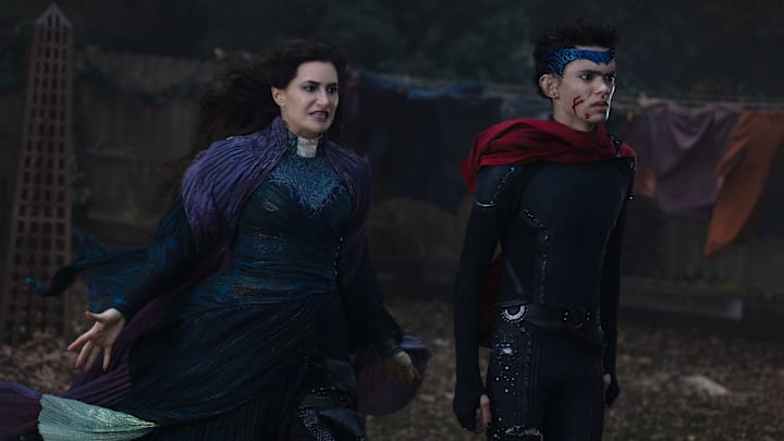 (L-R) Agatha Harkness (Kathryn Hahn) and Billy Maximoff (Joe Locke) in Marvel Television's AGATHA ALL ALONG, exclusively on Disney+. Photo by Chuck Zlotnick. © 2024 MARVEL.