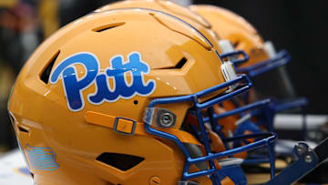 Sep 6, 2025; Pittsburgh, Pennsylvania, USA;  Pittsburgh Panthers helmets on the sidelines against the Central Michigan Chippewas during the first quarter at Acrisure Stadium. Mandatory Credit: Charles LeClaire-Imagn Images