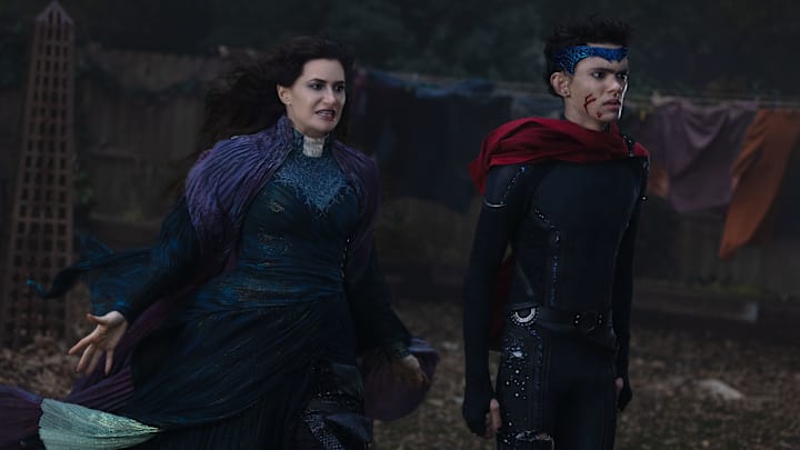 (L-R) Agatha Harkness (Kathryn Hahn) and Billy Maximoff (Joe Locke) in Marvel Television's AGATHA ALL ALONG, exclusively on Disney+. Photo by Chuck Zlotnick. © 2024 MARVEL.