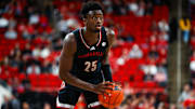 Feb 12, 2025; Raleigh, North Carolina, USA; Louisville Cardinals forward Aboubacar Traore (25) holds the ball during the second half of the game against the North Carolina State Wolfpack at Lenovo Center. 