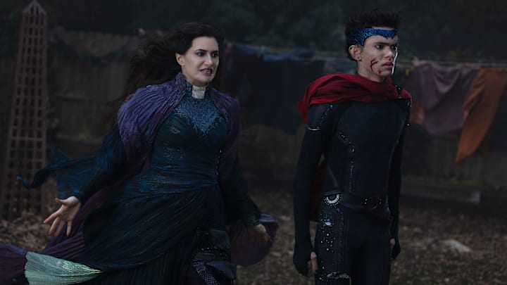 (L-R) Agatha Harkness (Kathryn Hahn) and Billy Maximoff (Joe Locke) in Marvel Television's AGATHA ALL ALONG, exclusively on Disney+. Photo by Chuck Zlotnick. © 2024 MARVEL.