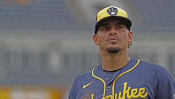 Sep 26, 2024; Pittsburgh, Pennsylvania, USA;  Milwaukee Brewers shortstop Willy Adames (27) jogs off of the field after the fifth inning against the Pittsburgh Pirates at PNC Park.
