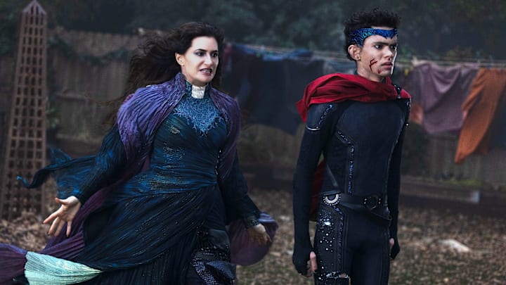 (L-R) Agatha Harkness (Kathryn Hahn) and Billy Maximoff (Joe Locke) in Marvel Television's AGATHA ALL ALONG, exclusively on Disney+. Photo by Chuck Zlotnick. © 2024 MARVEL.