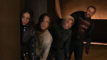 (L-R) Ghost (Hannah John-Kamen), Bob (Lewis Pullman), Yelena Belova (Florence Pugh) and John Walker (Wyatt Russell) in Marvel Studios' THUNDERBOLTS*. Photo by Chuck Zlotnick. © 2025 MARVEL. All Rights Reserved.