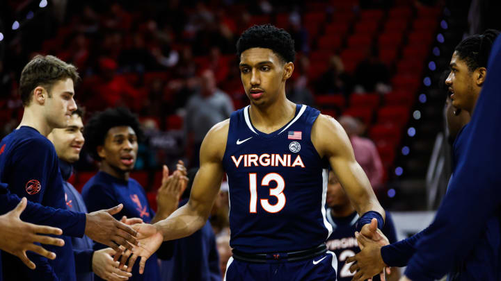 Jan 6, 2024; Raleigh, North Carolina, USA; Virginia Cavaliers guard Ryan Dunn (13) walks out before the first half against North Carolina State Wolfpack at PNC Arena. Mandatory Credit: Jaylynn Nash-USA TODAY Sports