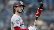 Sep 5, 2024; Pittsburgh, Pennsylvania, USA;  Washington Nationals right fielder Dylan Crews (3) in the on-deck circle before batting against the Pittsburgh Pirates in the first inning at PNC Park. 