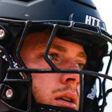 Oct 5, 2024; Raleigh, North Carolina, USA;  North Carolina State Wolfpack linebacker Caden Fordham (10) looks on prior to the first half of the game against Wake Forest Demon Deacons at Carter-Finley Stadium. Mandatory Credit: Jaylynn Nash-Imagn Images