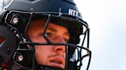 Oct 5, 2024; Raleigh, North Carolina, USA;  North Carolina State Wolfpack linebacker Caden Fordham (10) looks on prior to the first half of the game against Wake Forest Demon Deacons at Carter-Finley Stadium. Mandatory Credit: Jaylynn Nash-Imagn Images