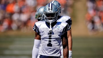 Aug 11, 2022; Englewood, CO, USA; Dallas Cowboys cornerback Kelvin Joseph (1) during a joint training camp with the Denver Broncos at the UCHealth Training Center. Mandatory Credit: Isaiah J. Downing-Imagn Images