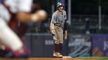 Mississippi State University baseball player Ross Highfill (22) waits to take home during the Governor’s Cup played against the University of Mississippi at Trustmark Park on April 22, 2025, in Pearl, Miss.