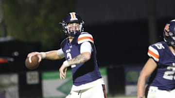 Nashville Christian quarterback Jared Curtis (2) drops back to throw the ball in the red zone against Fayetteville during the first quarter of their TSSAA football game Friday, Oct. 18, 2024 at Nashville Christian School in Nashville, Tennessee.