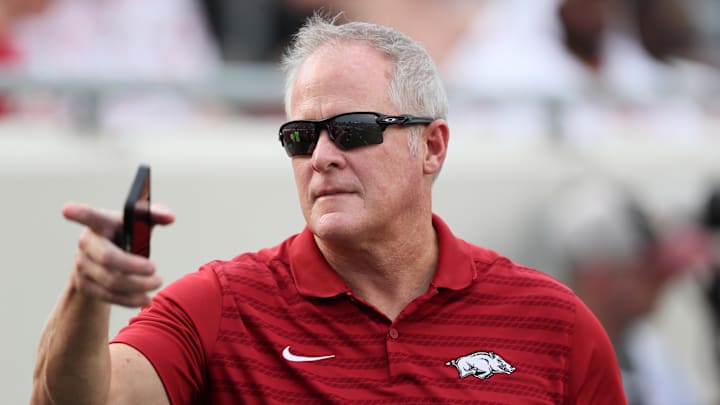 Arkansas Razorbacks athletic director Hunter Yurachek prior to the game against the Pine Bluff Golden Lions at War Memorial Stadium. Arkansas Razorbacks athletic director Hunter Yurachek prior to the game against the Pine Bluff Golden Lions at War Memorial Stadium.