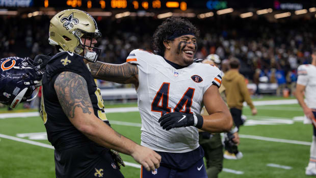 Nov 5, 2023; New Orleans, Louisiana, USA;  New Orleans Saints defensive tackle Bryan Bresee (90) hugs Noah Sewel