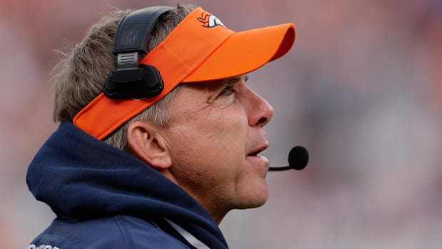 Denver Broncos head coach Sean Payton looks on in the second quarter against the Los Angeles Chargers.