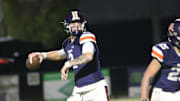 Nashville Christian quarterback Jared Curtis (2) drops back to throw the ball in the red zone against Fayetteville during the first quarter of their TSSAA football game Friday, Oct. 18, 2024 at Nashville Christian School in Nashville, Tennessee.
